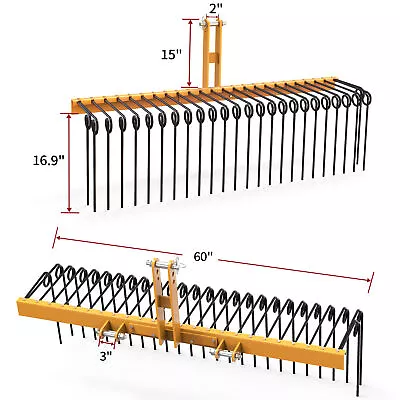 Heavy Duty Steel 60  3 Pt Pine Straw Rake Attachment For Cat-0 & Cat-1 Tractor • $195.99