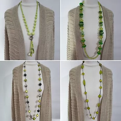 Necklace Bundle Job Lot X 4 Green / Lime Tones Beaded Statement Jewellery  • £9.50