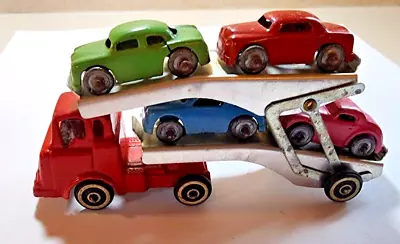 Vintage Barclay Car Hauler Transport Truck With 4 Cars. Rare White Wall Tires • $22.50