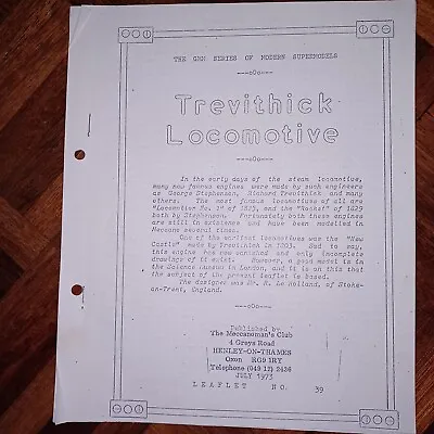 Meccano Trevithick Locomotive Manual Meccanomans Club 1973 • £6.99
