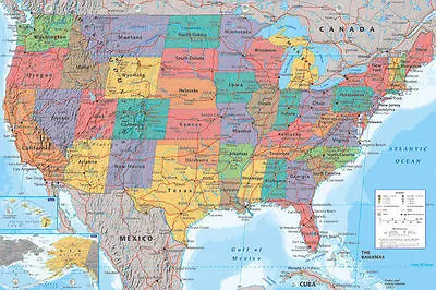 $34.90 • Buy (laminated) Map Of Usa United States America Poster (61x91cm) Educational Wall
