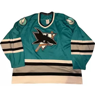 Vintage San Jose Sharks CCM Teal Blue / White Hockey NHL Jersey Size Men’s Large • $55.99