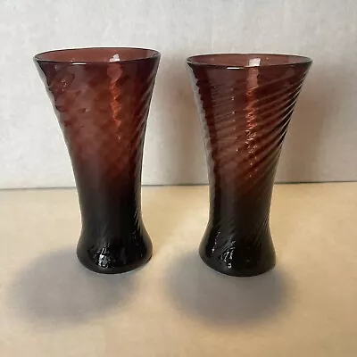 Vintage Avalos Mexican Deep Amethyst Hand Blown Glass Vase Set Of 2 • $35