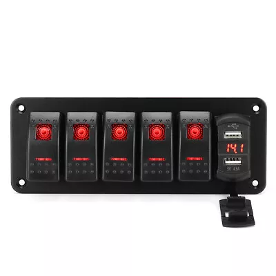 6 Gang Rocker Switch Panel Red LED Waterproof Breakers Car Marine Boat RV 12V • $36.46