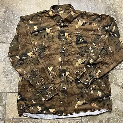 VINTAGE 90s Camo Long Sleeve Polo Button Up Shirt XL Men Duck Hunting Fishing • $14