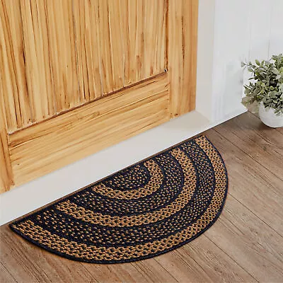 Black & Tan Jute Rug Half Circle W/ Pad 16.5x33 • £361.92