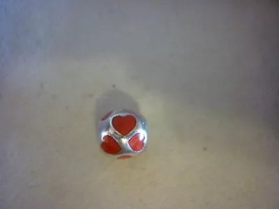 Pandora Sterling Silver Red Enamel Hearts Bead Charm • £3