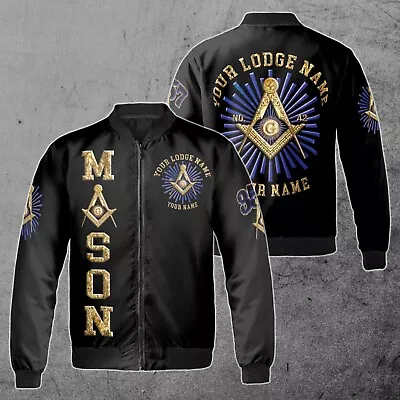 Customize Lodge Name Name And Number Freemasonry Masonic 3D Bomber Jacket S-5XL • $44.59