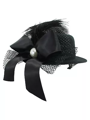 Mini Top Hat Hair Clip Bow Feather Pearl Dancers Burlesque Showgirl Fascinator • $10.55