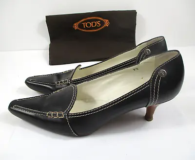 Tod's Pointy Kitten Heel Studded Black Shoe Sz 9.5 • $31.99