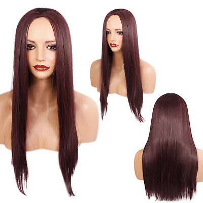 Half Wig 3/4 Wig Clip In Hair WINE RED Straight Long 22  • £13.99