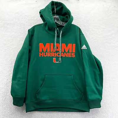 Adidas Miami Hurricanes Hoodie Mens Medium Green Florida Drawstring Sweatshirt • $20.89