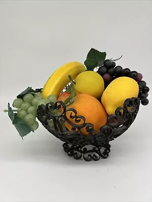 Vintage Wrought Iron Scroll Metal Fruit Bowl Basket Pedestal Mid Century W/FRUIT • $32.80