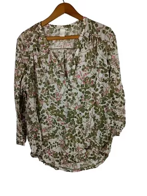 H&M Women's 3/4 Sleeve Blouse V-neck Green Floral Print Size Large L • $4