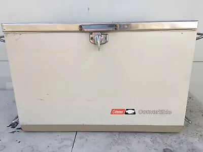 Vtg COLEMAN Beige Brown Metal Convertible Cooler Upright Ice Box Fridge • $149.99