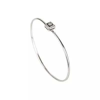 Vintage Dainty 14k White Gold Solitaire Diamond Bangle Bracelet • $275