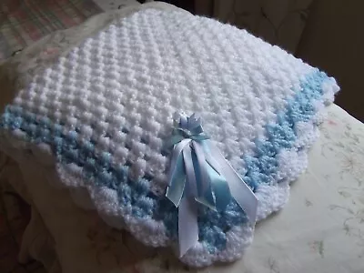 Hand Crochet Baby Pram Car Seat/Shawl/ Blanket Approx 26 X 26 • £8.99