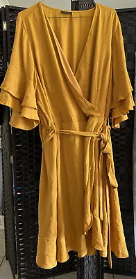 City Chic Plus Size Mustard Wrap Flutter Sleeve Dress (eight) • $22