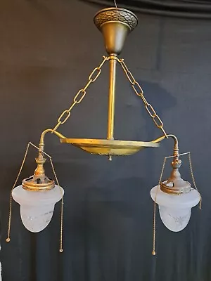 Antique Brass 2 Arm Gas Light Chandelier Gasolier Lamp • $189