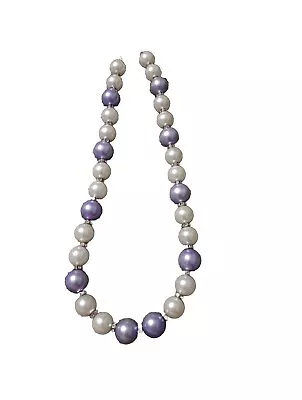 Gray And White Gumball Beaded Necklace Rhinestone Spacers 22 Inches Grandma • $11.99