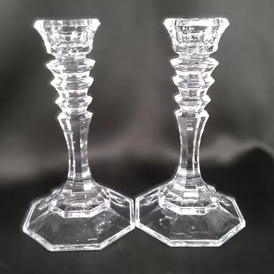 Mikasa COLONNADE Crystal Candle Sticks Holders Set Of Two Clear 5 Inch Octagon • $15