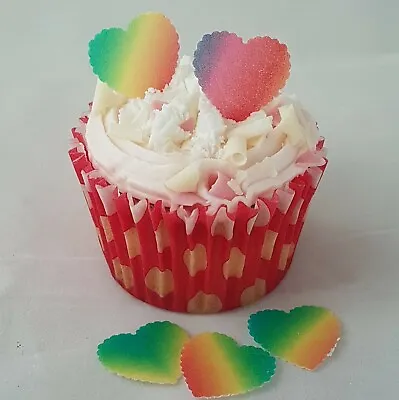 36 X Edible Scalloped Heart Wafer Rice Paper Cupcake Decorations Toppers Various • £1.95