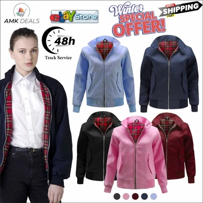 £30.99 • Buy Harrington Jacket Womens Classic Retro Scooter Vintage Bomber Coat Top Biker Uk