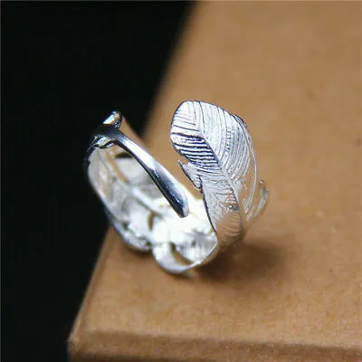 925 Sterling Silver Bright Feather Ring Women Men's Pinkie Thumb Ring Shirley • $16.98