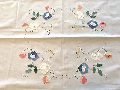 Vintage Appliqued/ Embroidered Tablecloth • $20