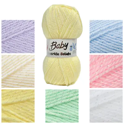 Woolcraft Baby Wool Sparkle Solide DK Double Knitting & Crochet Soft Yarn • £2.69