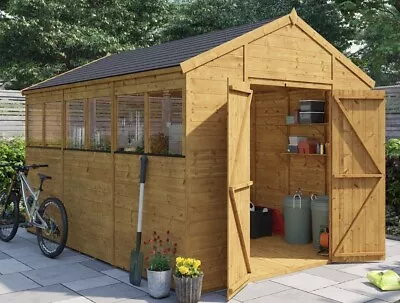 Wooden Garden Shed 10x8 - 16x8 Outdoor Storage Windows Windowless T&G Expert • £1049