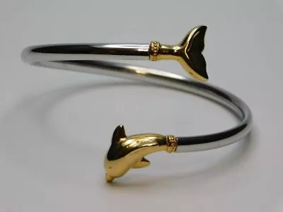 A456-vintage Bracelet~silver/gold Tone~dolphin~2.5  Opening • $8