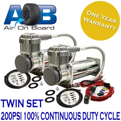 80024 Dual Twin Chrome Compressor 24 V Air Bag Suspension Air Ride 200 Psi Truck • $520