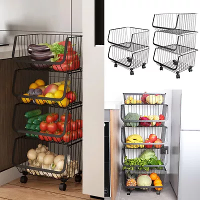  2/3/4/5 Tier Metal Kitchen Fruit Vegetable Holder Storage Trolley Basket Rack • £16.95