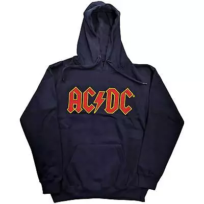 AC/DC Official Unisex Pullover Hoodie: Logo - Navy Blue Cotton • £27.99