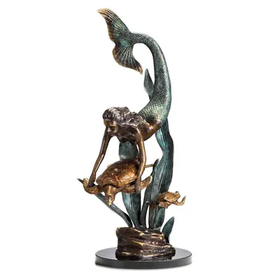 Ocean Explorers Mermaid And Turtle Brass And Marble Statue • $1155