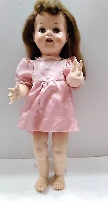 Vintage Ideal Saucy Walker Doll Flirty Eyes Pink Dress Long Dark Hair 22  • $30