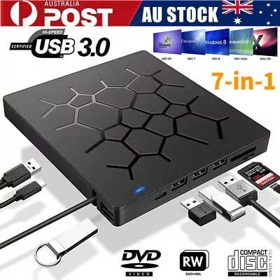 7-in1 External Drive USB-C3.0 Burner CD RW DVD ROM Reader Writer For Mac Windows • $38.59