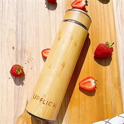 Bamboo Water Bottle Tea Thermos Bottle Tumbler Stainless Steel 17 Oz Flask • $36.89