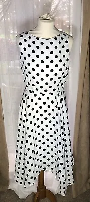Wallis Dress White /black Polka Dots Size 12 • £6.99