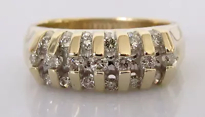 Gold Diamond Ring - Vintage 9ct Yellow Gold Diamond Triple Row Ring Size N • $536.75