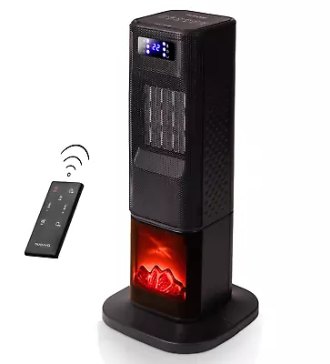 Portable Heater Energy Efficient Ceramic Tower Fan Fire Place Black - Nuovva • £34.99