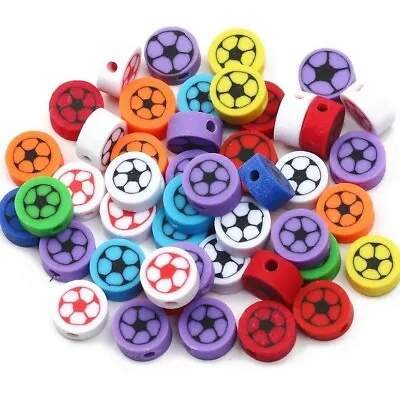 £2.99 • Buy Polymer Clay Football Beads Mixed 20pcs Spacer Loose DIY Jewellery Making 10mm