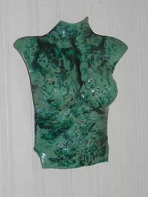 Studio Art Pottery Wall Hanging Female Torso Sculpture Green Glaze Carved Leaves • $38