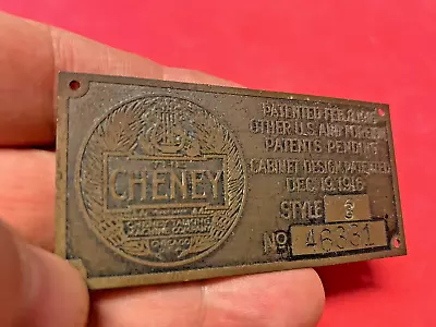 Vintage Cheney Talking Machine Style 3 Phonograph Brass Nameplate Tag 1916 • $29.99