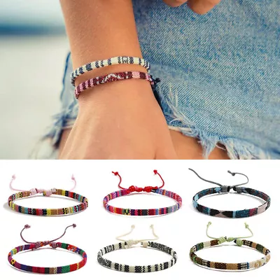 Women Men Bohemian Cotton Linen Woven Bracelet Colorful Bracelet Chain Accessory • £2.38