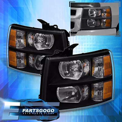 For Chevy Silverado 1500 2500 3500 07-14 Headlights Lamps Left+Right Black Amber • $76.99