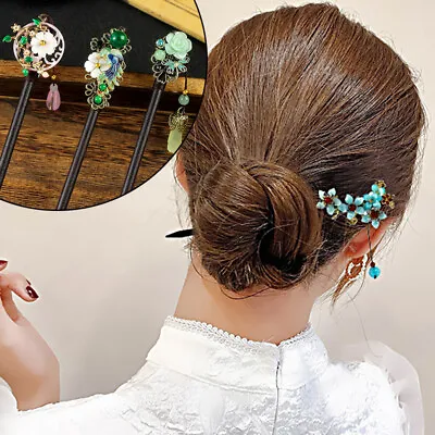 Vintage Style Wooden Hair Stick Tassel With Flower Hairpin Hair Clip Jewelry • $2.38