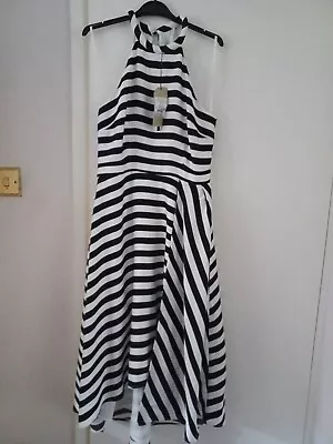 Coast Black White Monochrome Asymmetric Stripe Halter Dillon Dress Size 12 BNWT • £30