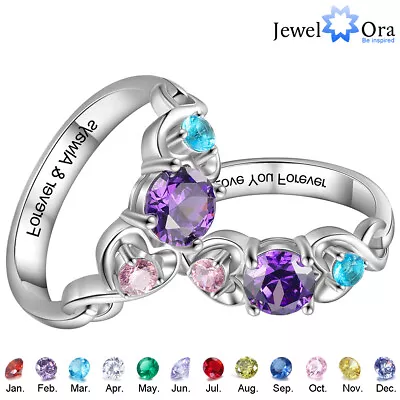 Personalized 3 Birthstone Women Promise Ring Anniversary Band For Grandma Mother • $12.59